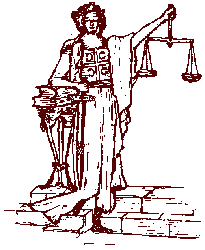 Boginja pravde Justicija sa terazijama i grbom sa četiri ocila